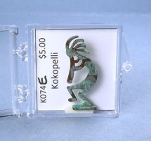 K074E Kokopelli Horn Down - Copper Verdigris